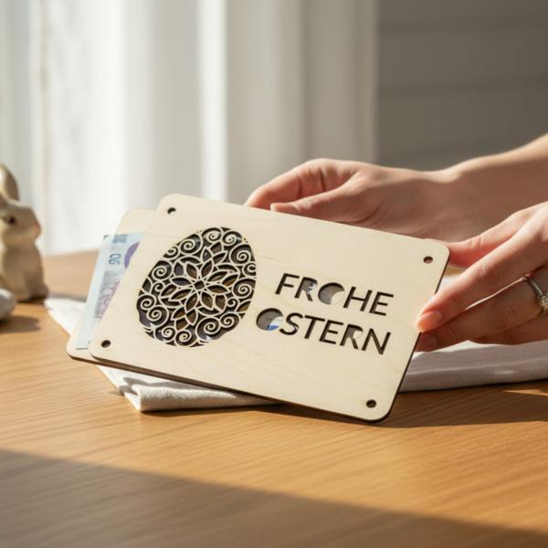 Geld Geschenke zu Ostern: Stilvolle Geld Geschenkkarte - Holzkarte - personalisiert – Die perfekte Geschenkidee für deine Liebsten!